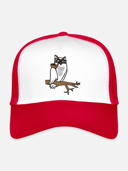 Pipe hibou fumer vieux grand-père aigle hibou branche arbre forêt - Casquette trucker  - blanc/rouge - Devant