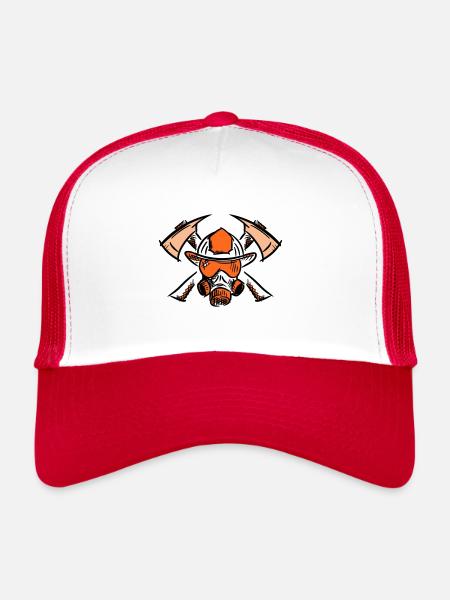 Firefighter logo. Firefighter helmet axes. - Trucker Cap - white/red - Front