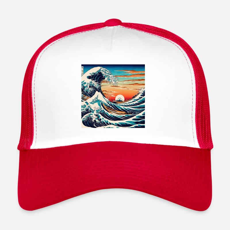 Vagues style estampe - Casquette trucker  - blanc/rouge