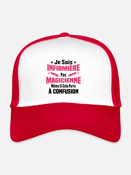 Je suis une infirmière pas magicienne - Casquette trucker  - blanc/rouge - Devant