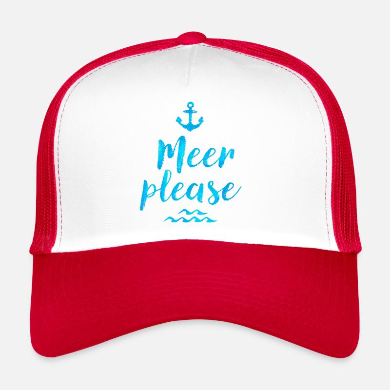 MEER PLEASE WASSERFARBEN IM VINTAGE LOOK - Trucker Cap - Weiß/Rot