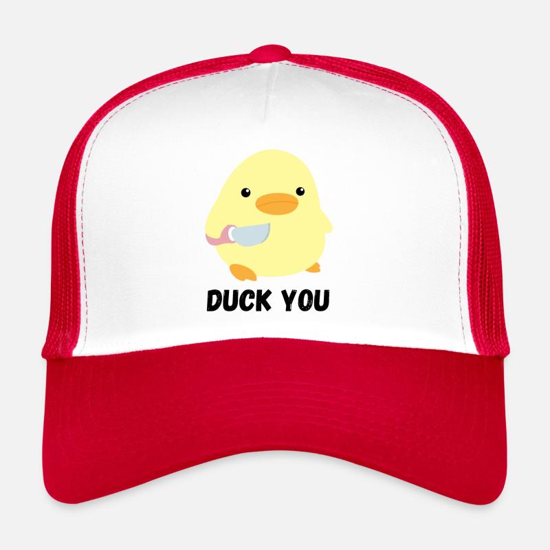 Duck you cute duck with knife meme chicken gift Trucker Cap