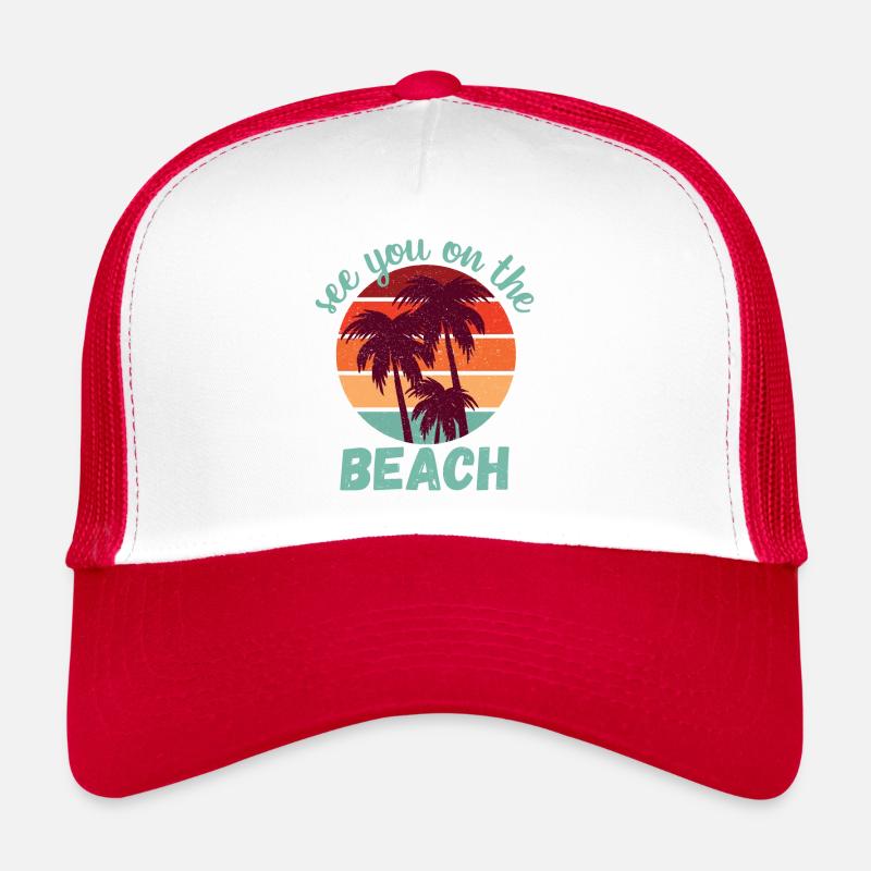 See You on the Beach Turquoise Text - Trucker Cap - white/red