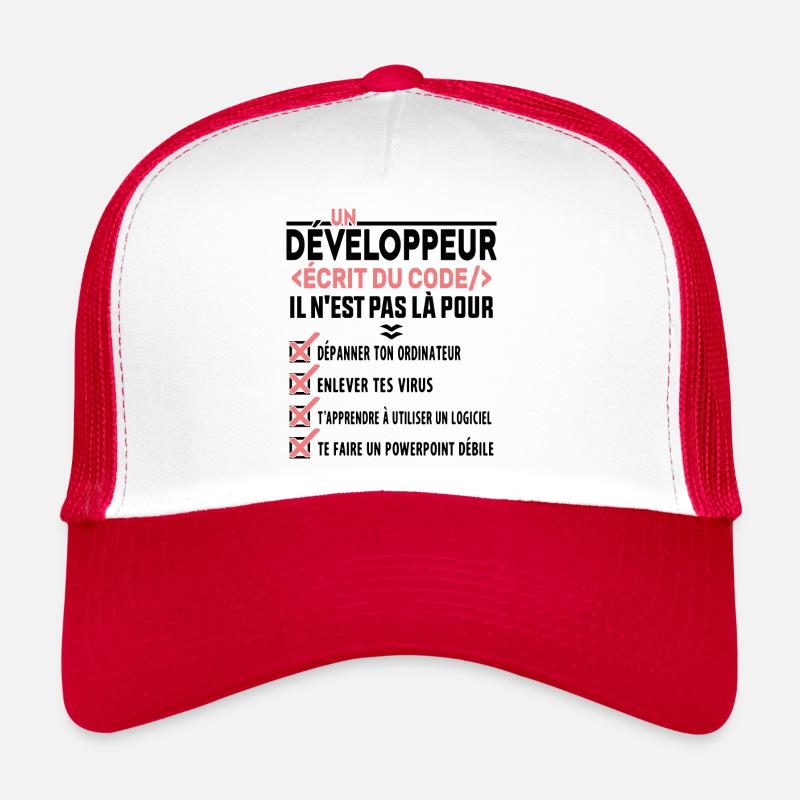 Un Développeur Écrit du Code Cadeau - Casquette trucker  - blanc/rouge