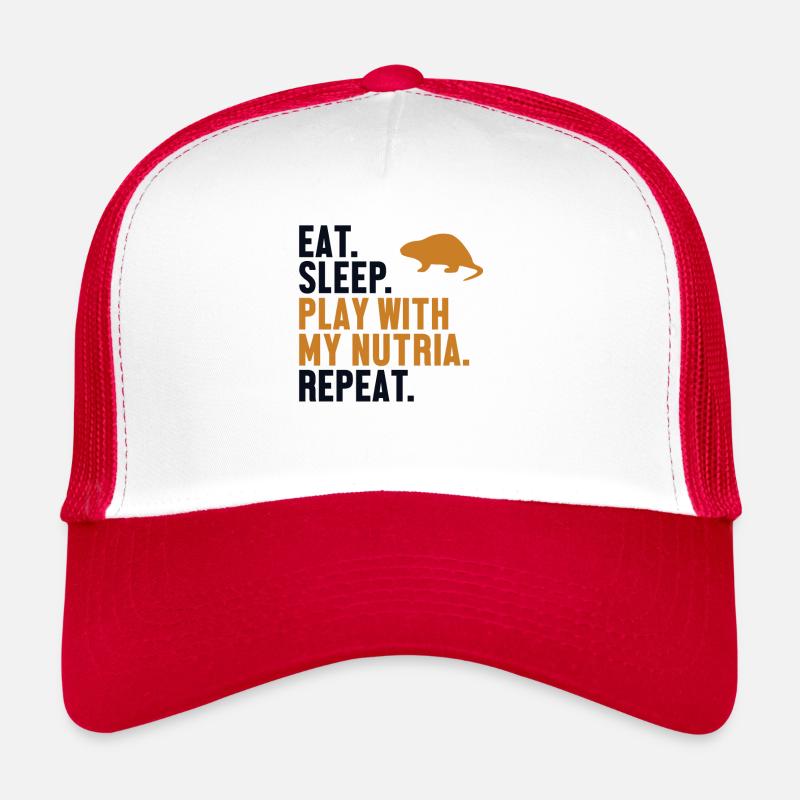 Eat Sleep Nutria Repeat Biber Biberratte - Trucker Cap - Weiß/Rot