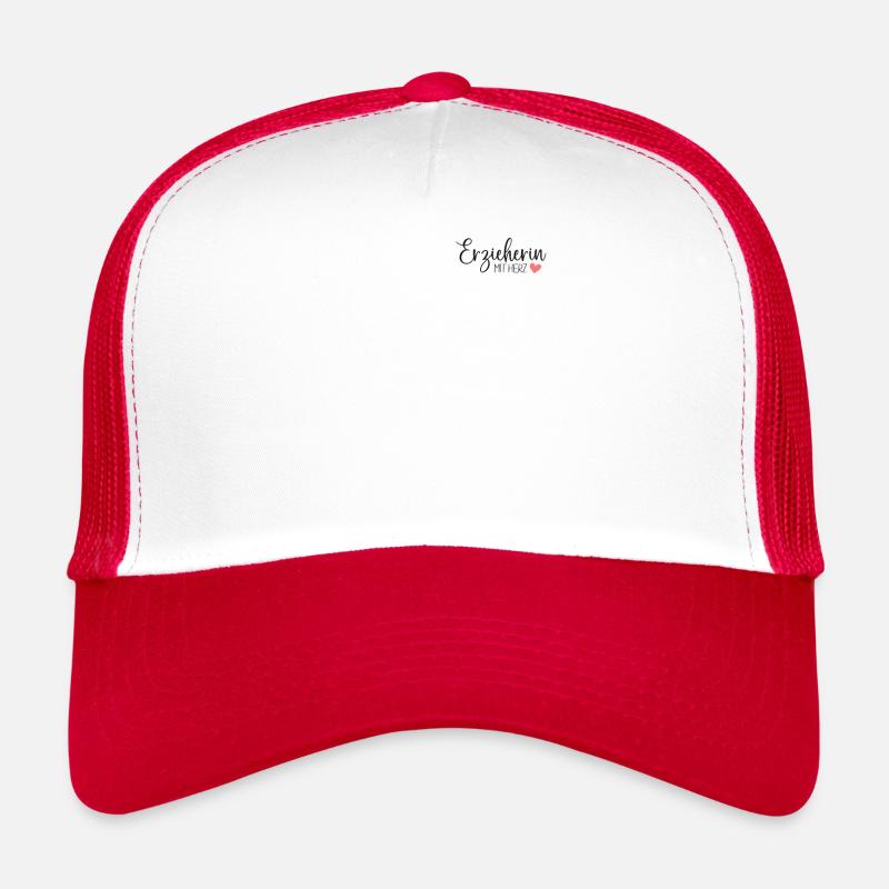 Erzieherin mit Herz Kindergärtnerin Geschenk - Trucker Cap - Weiß/Rot