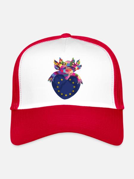 Drapeau de l’Europe EU Euro Drapeau européen - Casquette trucker  - blanc/rouge - Devant