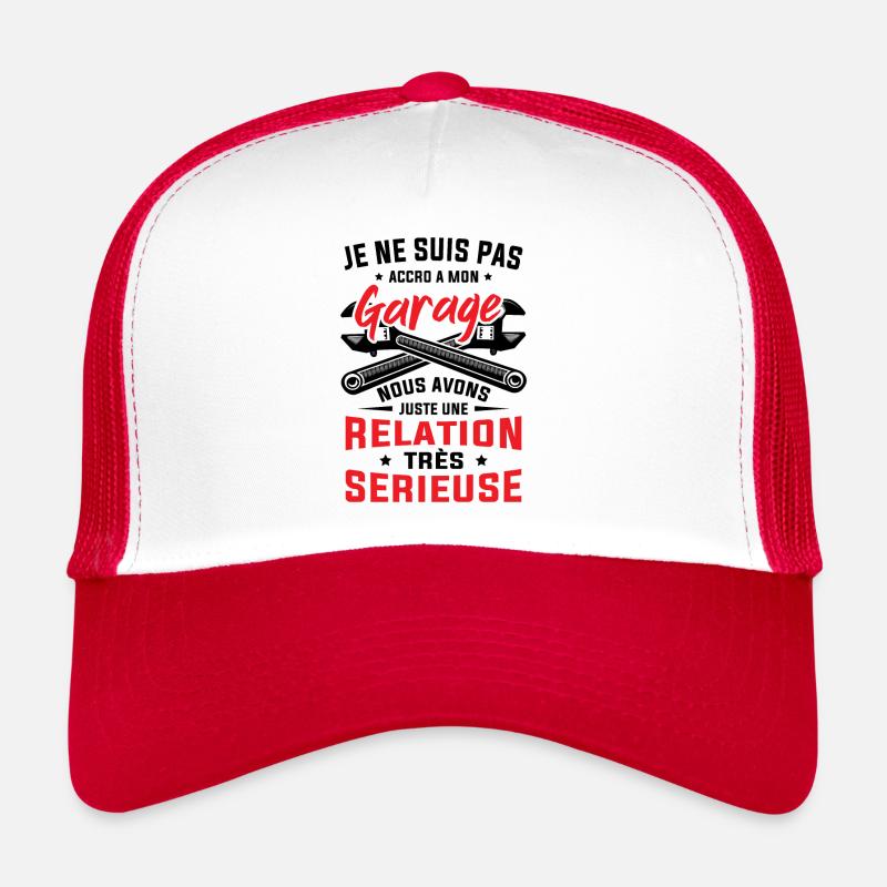 Je ne suis pas accro à mon garage cadeau mécano - Casquette trucker  - blanc/rouge