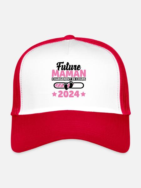Future Maman 2024 Enceinte Idée Cadeau Amour Coeur - Casquette trucker  - blanc/rouge - Devant