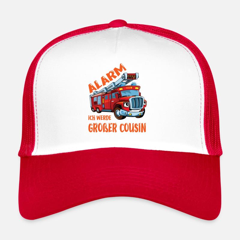 Ich werde Großer Cousin Feuerwehrauto Geschenkidee - Trucker Cap - Weiß/Rot