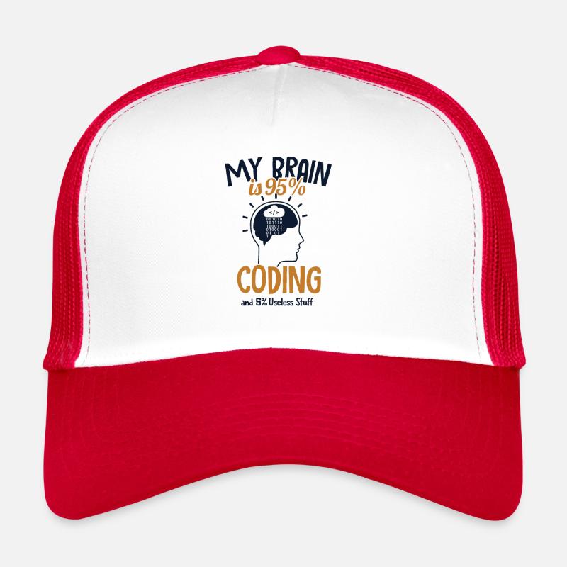 Mon cerveau est composé à 95% de codage Ingénieur - Casquette trucker  - blanc/rouge