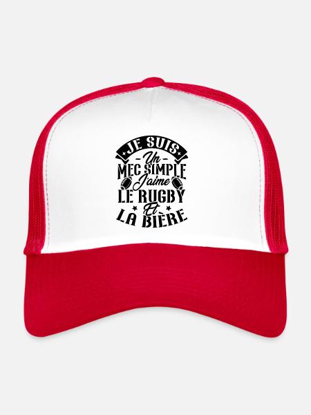 Je suis un Mec simple j'aime rugby et la bière - Casquette trucker  - blanc/rouge - Devant