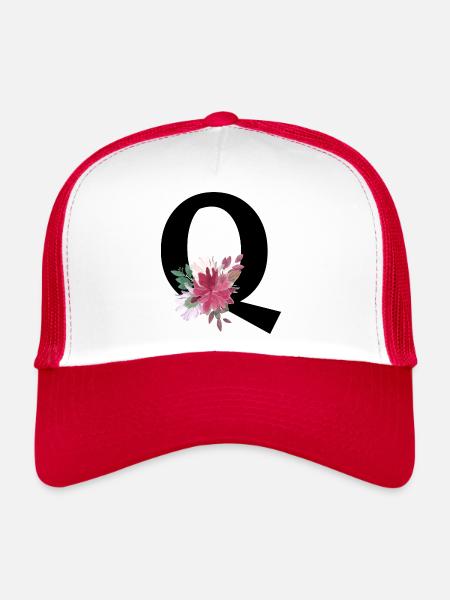 Lettre q floral - Casquette trucker  - blanc/rouge - Devant