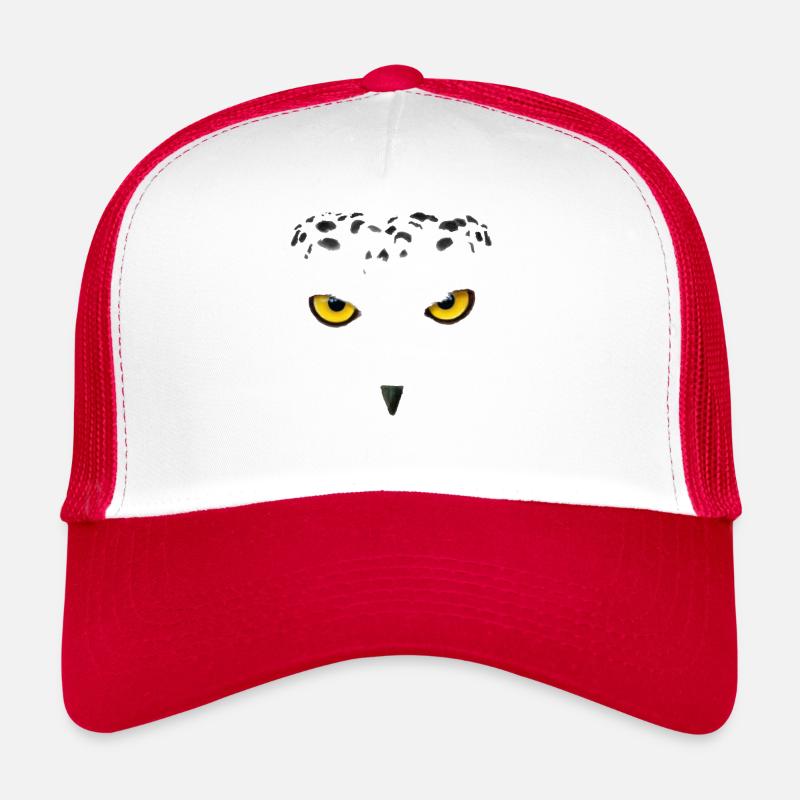 Silhouette Weiße Eule - Schneeeule - Trucker Cap - Weiß/Rot