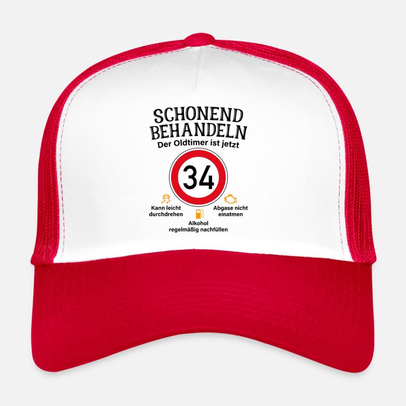 34. Geburtstag Schonend Behandeln Oldtimer Ist 34 - Trucker Cap - Weiß/Rot