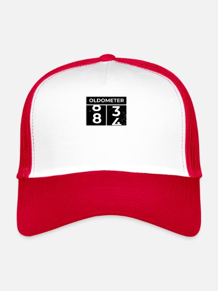 Oldomètre 84e anniversaire drôle slogan Turning 84 - Casquette trucker  - blanc/rouge - Devant