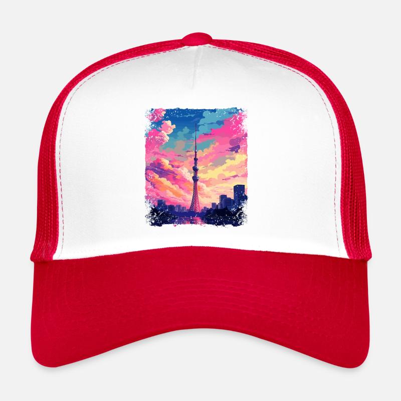 Vaporwave Skytree Tokyo Ästhetischer japanischer Anblick Trucker Cap