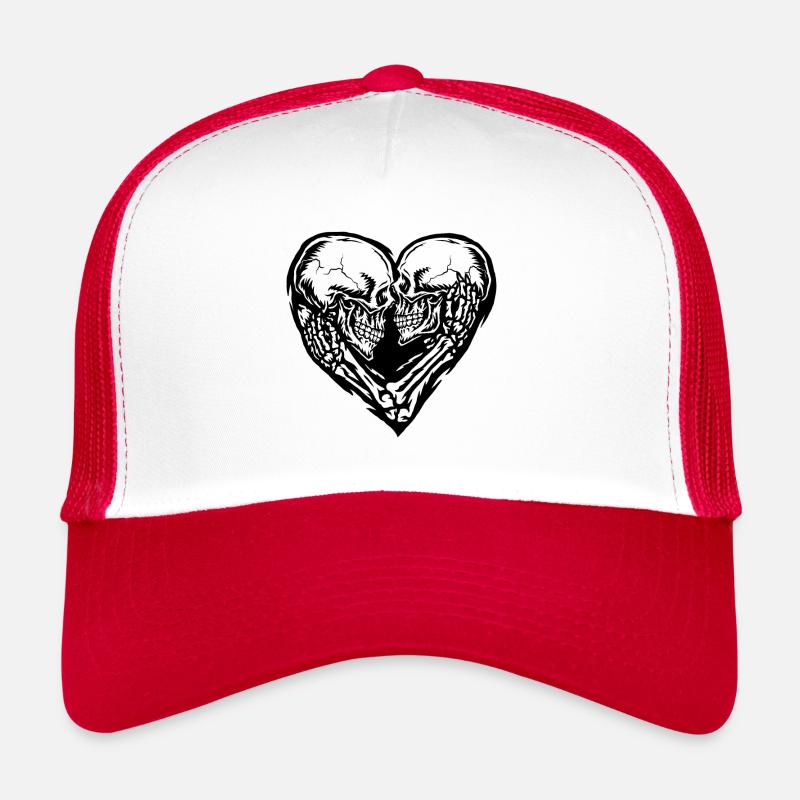 couple crâne - Casquette trucker  - blanc/rouge