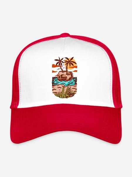 Skull summer beach - Trucker Cap - white/red - Front