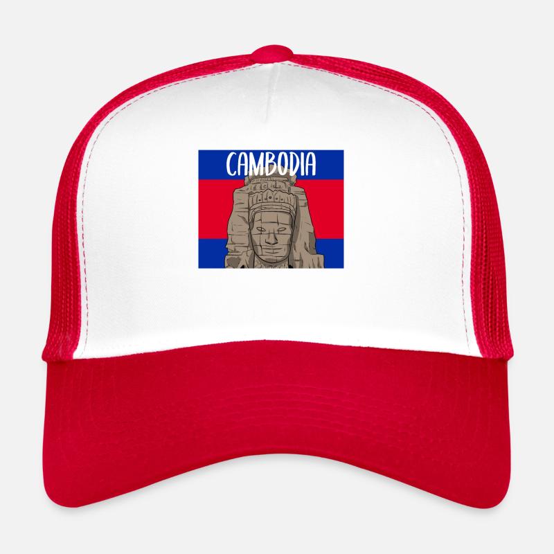 Kambodscha Tempel Khmer Vintage Flagge I Geschenk - Trucker Cap - Weiß/Rot