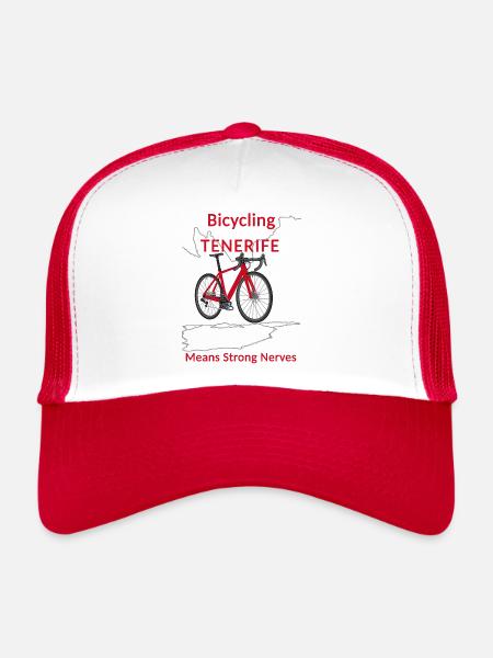 Road Cycling, Cycling Tenerife, Strong Nerves - Trucker Cap - white/red - Front