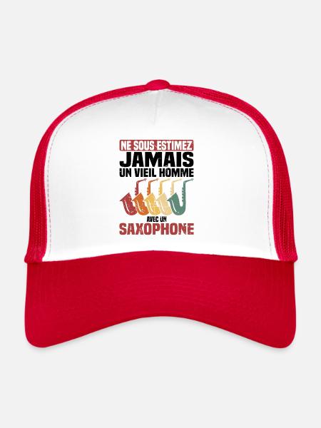 Un vieil homme avec un saxophone - Casquette trucker  - blanc/rouge - Devant