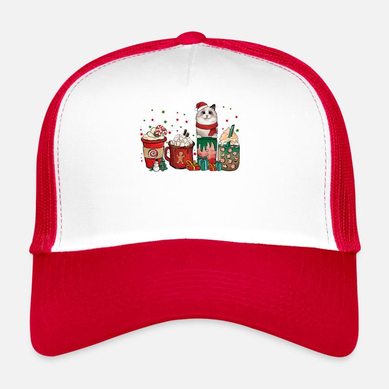 Nebelung Coffee Coffee Cups Santa Cat - Casquette trucker  - blanc/rouge