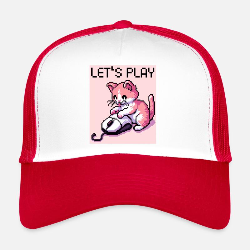 COMPUTER GAMING MOUSE RETRO PIXEL ART PINK CAT Trucker Cap