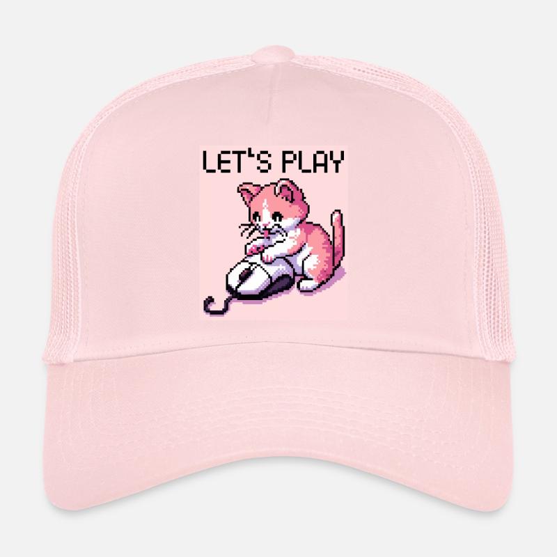 COMPUTER GAMING MOUSE RETRO PIXEL ART PINK CAT Trucker Cap