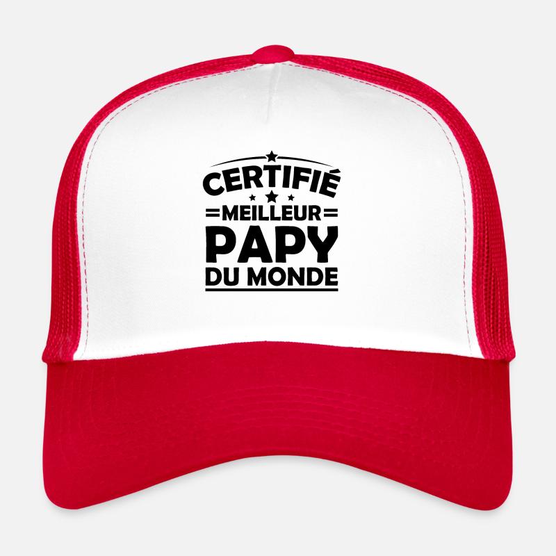 Certifié Meilleur Papy du Monde - Casquette trucker - blanc/rouge