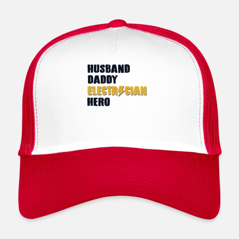 Husband Daddy Electrician Hero Elektrotechniker - Trucker Cap - Weiß/Rot