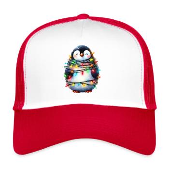 Niedlicher Pinguin mit Lichterkette - Trucker Cap - Weiß/Rot - Vorne