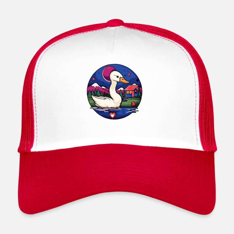 Schwimmen am See: Ein Cartoon Schwan Vogel Trucker Cap