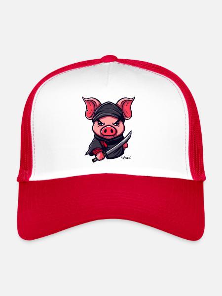 Ninja Pig - Trucker Cap - white/red - Front