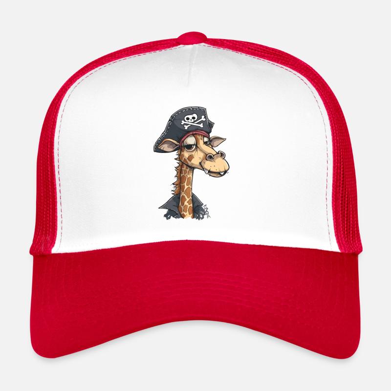 Großer Spaß: Lächelnde Piraten Giraffe - Trucker Cap - Weiß/Rot