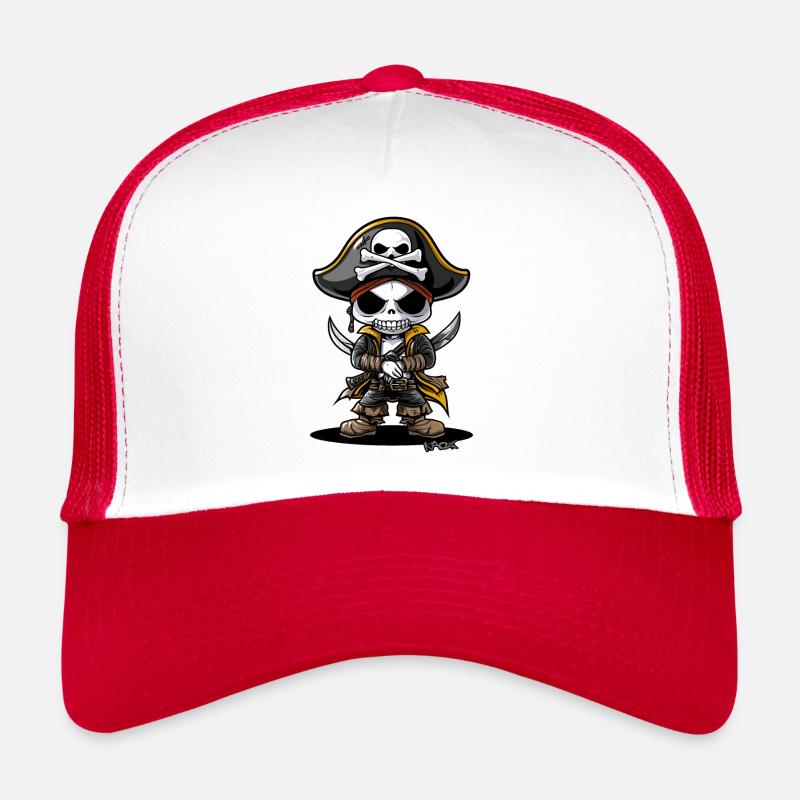Funny Chibi Cartoon Skeleton Pirate - Trucker Cap - white/red