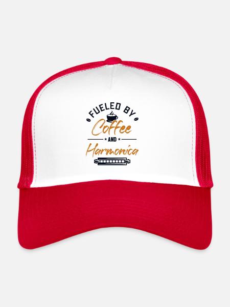 Fueled by Coffee and Harmonica Mouth Harp - Trucker Cap - white/red - Front