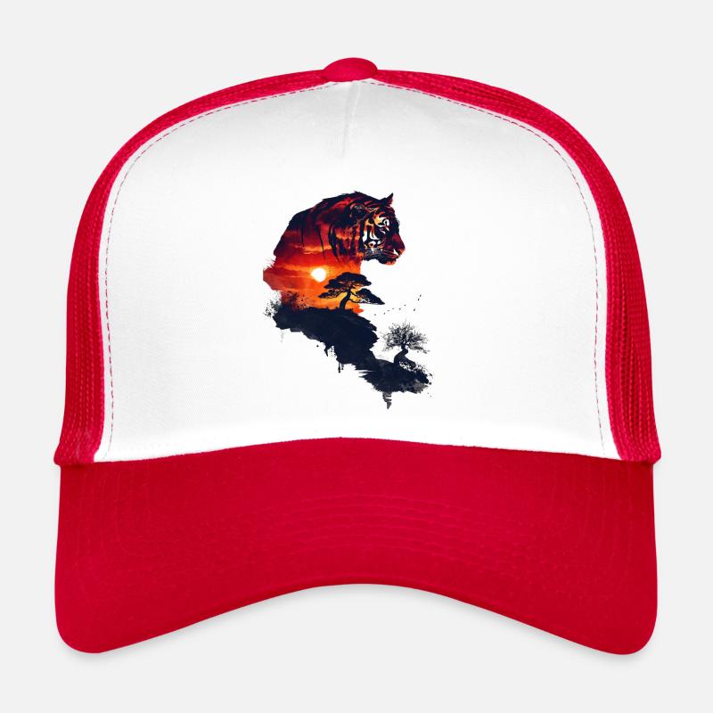 Japan Landschaft Tiger Bonsai Baum Aesthetic - Trucker Cap - Weiß/Rot
