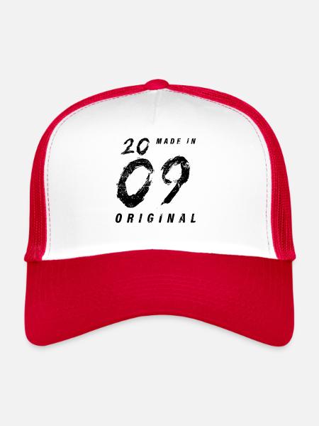 Fabriqué en 2009 Original Anniversaire Grunge en détresse - Casquette trucker  - blanc/rouge - Devant