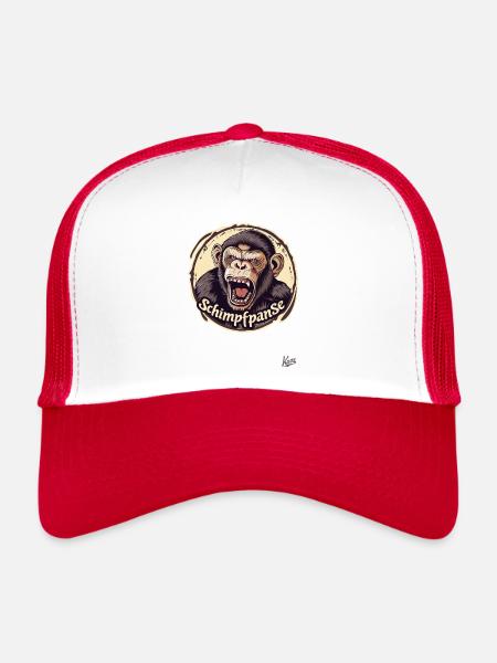 Scolding Rumin: The Scolding Monkey Chimpanzee - Trucker Cap - white/red - Front