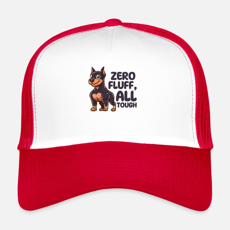 Zero Fluff, All Tough - Doberman Dog - Trucker Cap - white/red