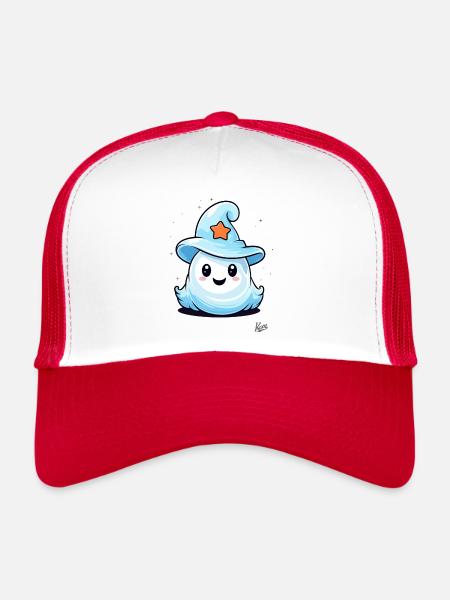 Cute little ghost with magic hat - Trucker Cap - white/red - Front