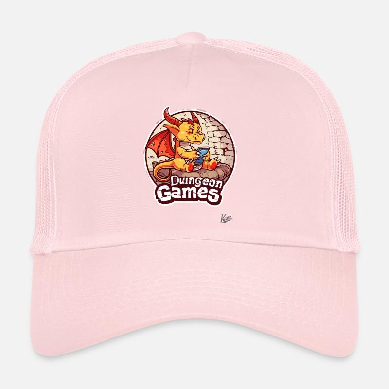 Little Cute Dragon Playing Dungeon Video Games Trucker Cap