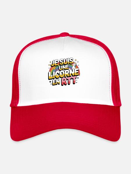 Je Suis Une Licorne En RTT Humour Travail Vacances - Casquette trucker  - blanc/rouge - Devant