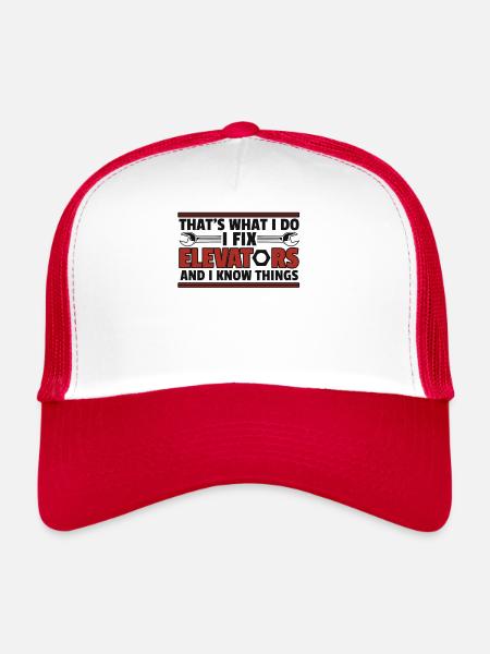 I Fix Elevators And I Know Things Repair Elevator - Trucker Cap - white/red - Front
