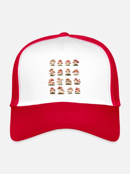 Red Mushrooms - Trucker Cap - white/red - Front