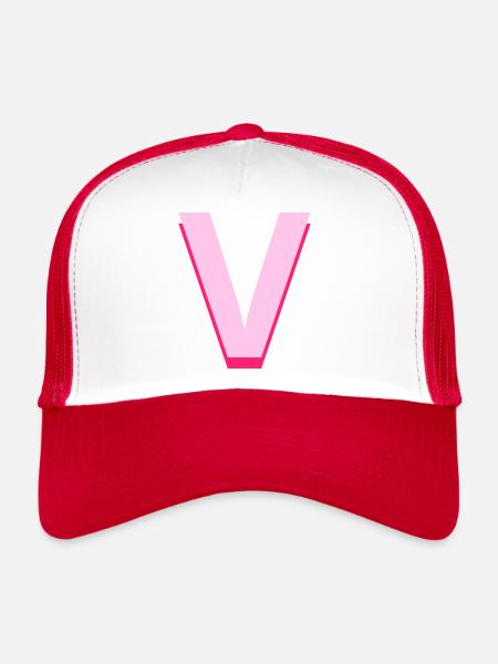 Lettre v rose pop et moderne - Casquette trucker  - blanc/rouge - Devant