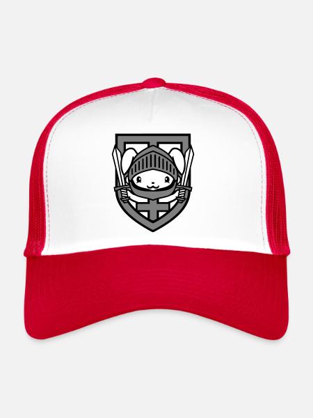 Lapin Chevalier Épée Bouclier Armure Casque Château Héros - Casquette trucker  - blanc/rouge - Devant