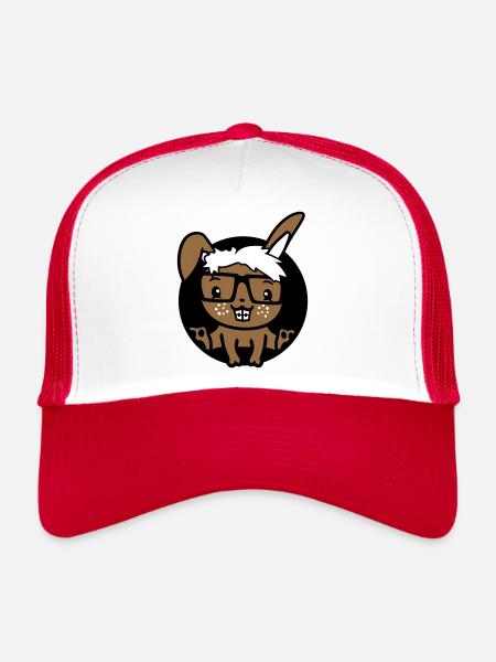 Bunny Nerd Geek Lunettes à monture de corne Hole Freak Intelligent - Casquette trucker  - blanc/rouge - Devant