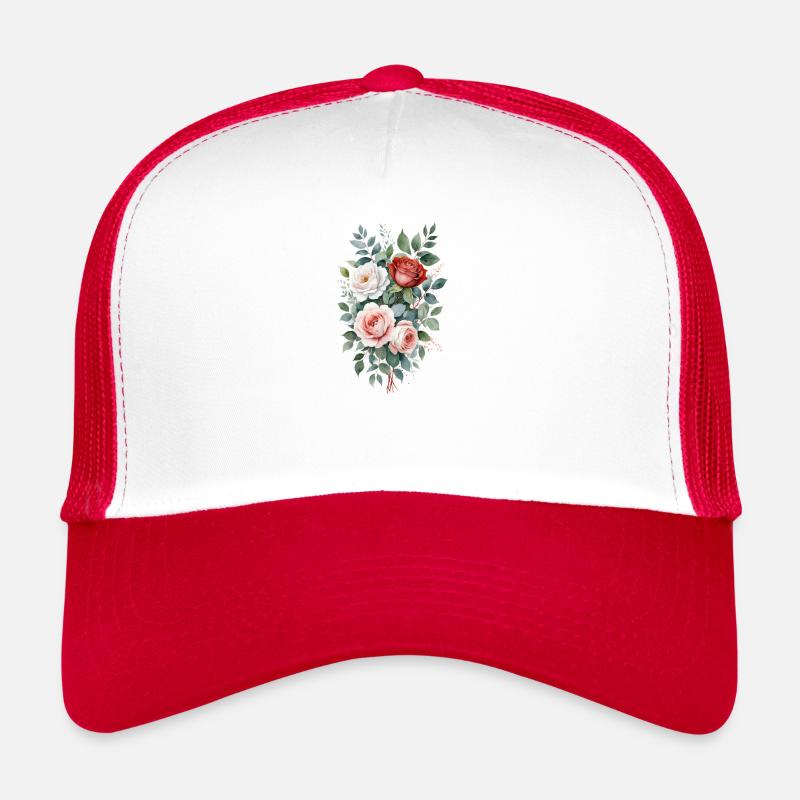 Bouquet élégant d’aquarelle de rose Casquette trucker 